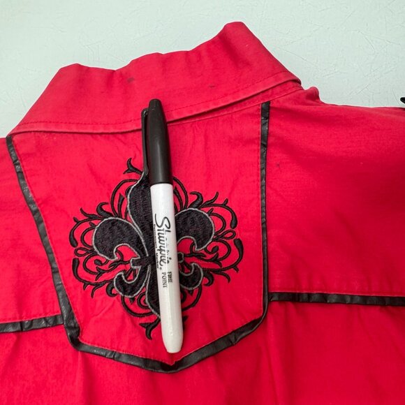 Vintage Y2K Montero Black Label Shirt Men XL Flip Cuff Embroidered Military Red - Picture 7 of 11